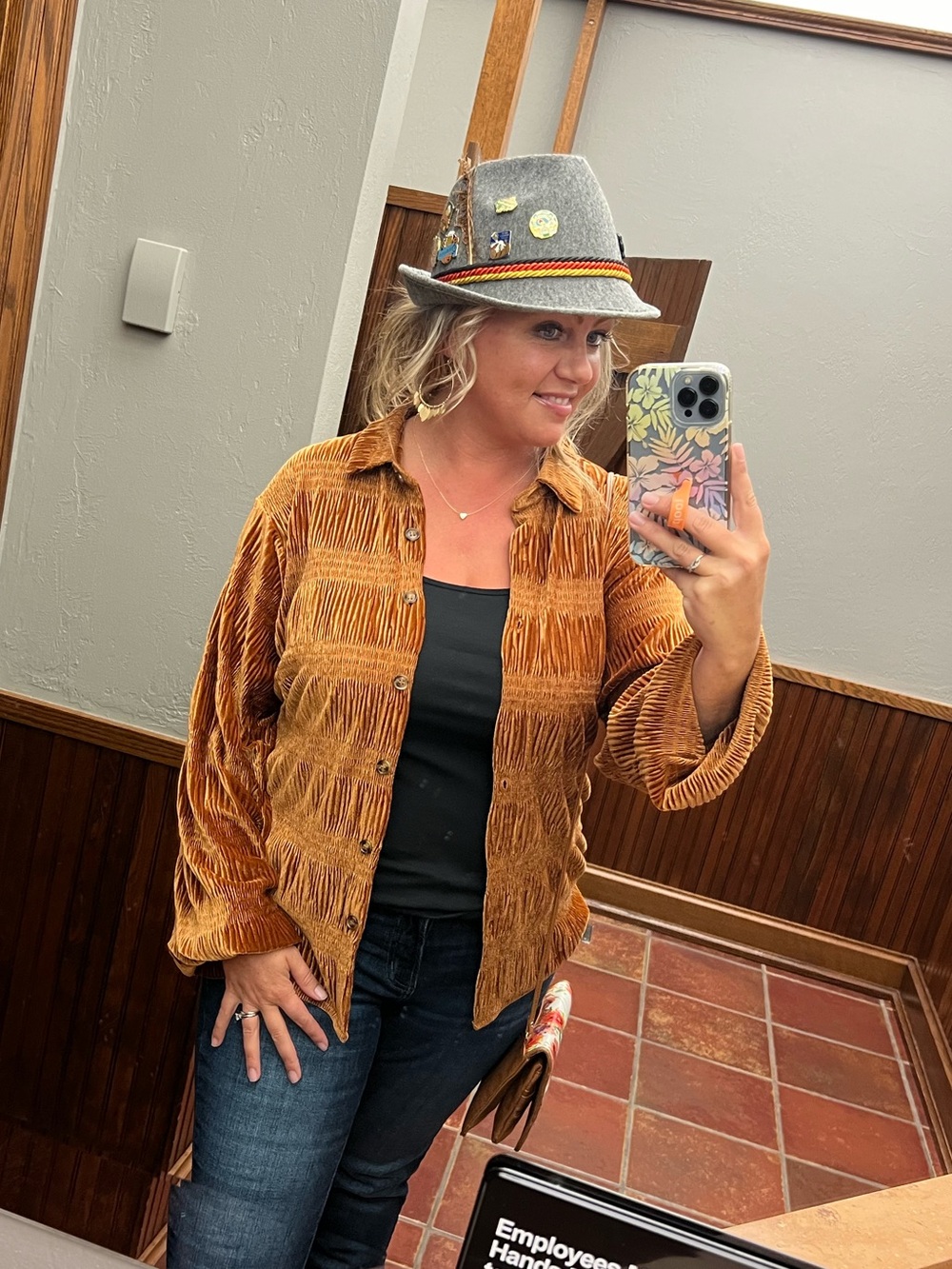 Rust Orange Velvety Button-Up Shirt Jacket